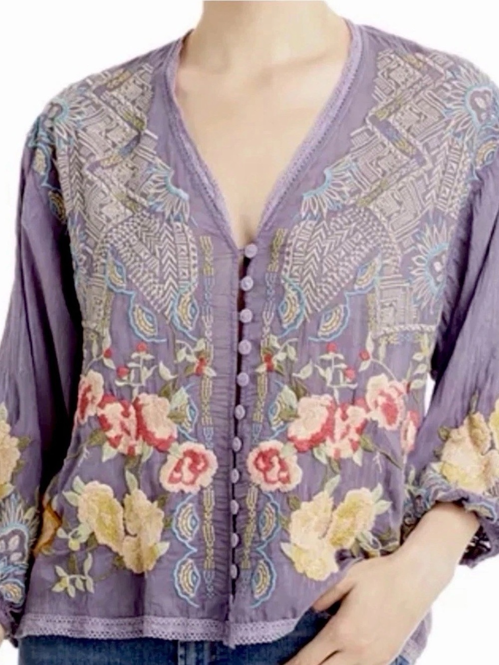 🌸Gorgeous Johnny Was XS (Runs Big) Castana Heavily Embroidered Blouse EUC - Picture 7 of 7